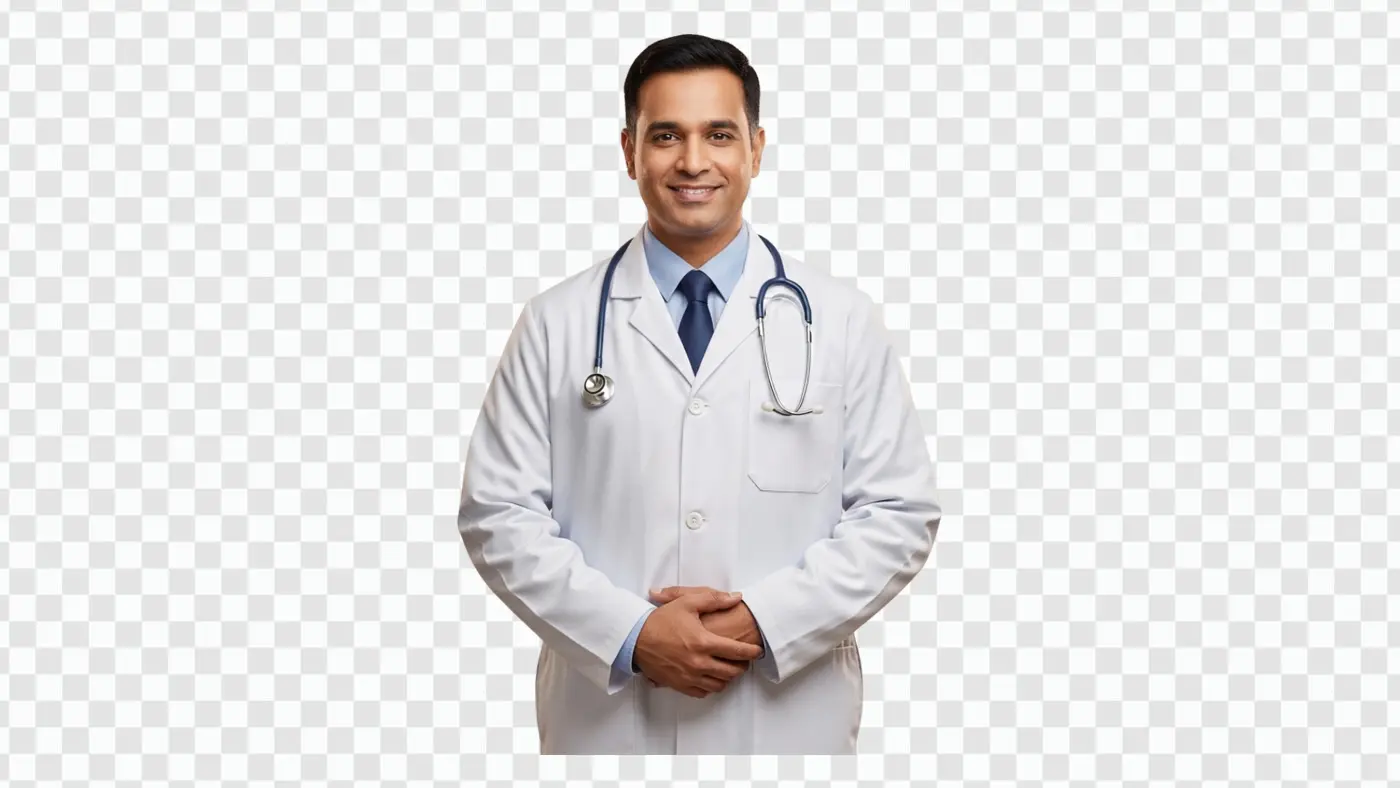 Professional Indian Male Doctor with Stethoscope PNG Image