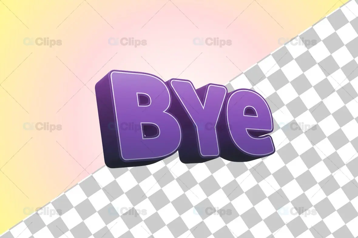 3D "Bye" Text Icon in Gradient Purple