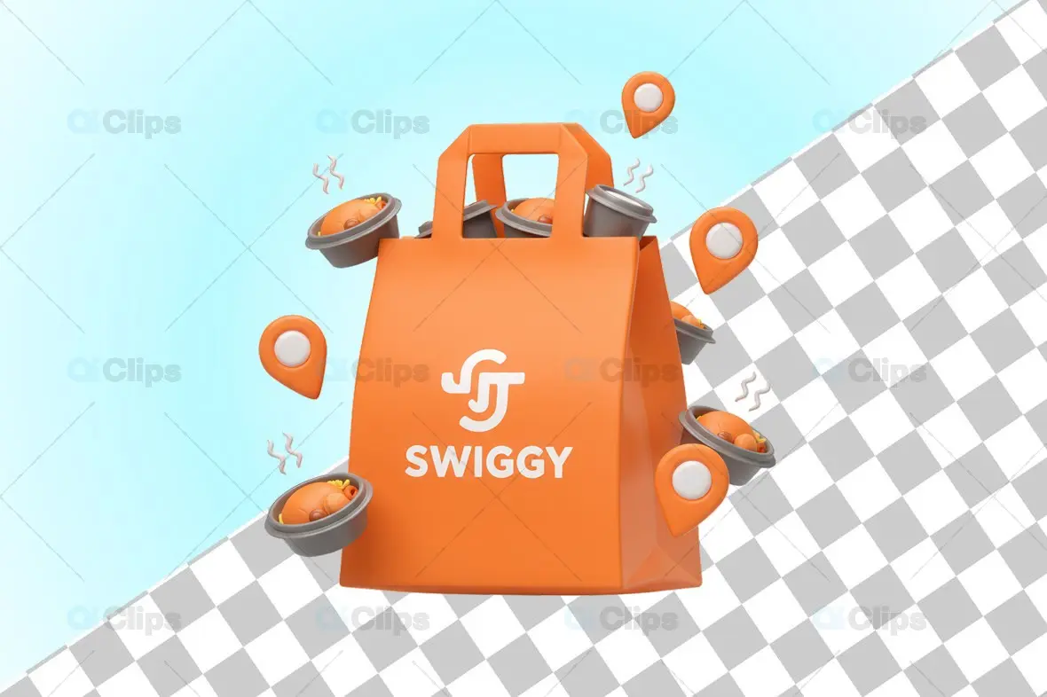 Swiggy-Themed 3D Food Delivery Bag Illustration