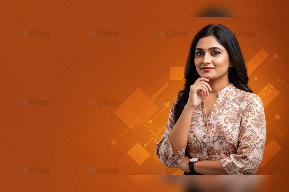Confident Woman with Modern Abstract Background