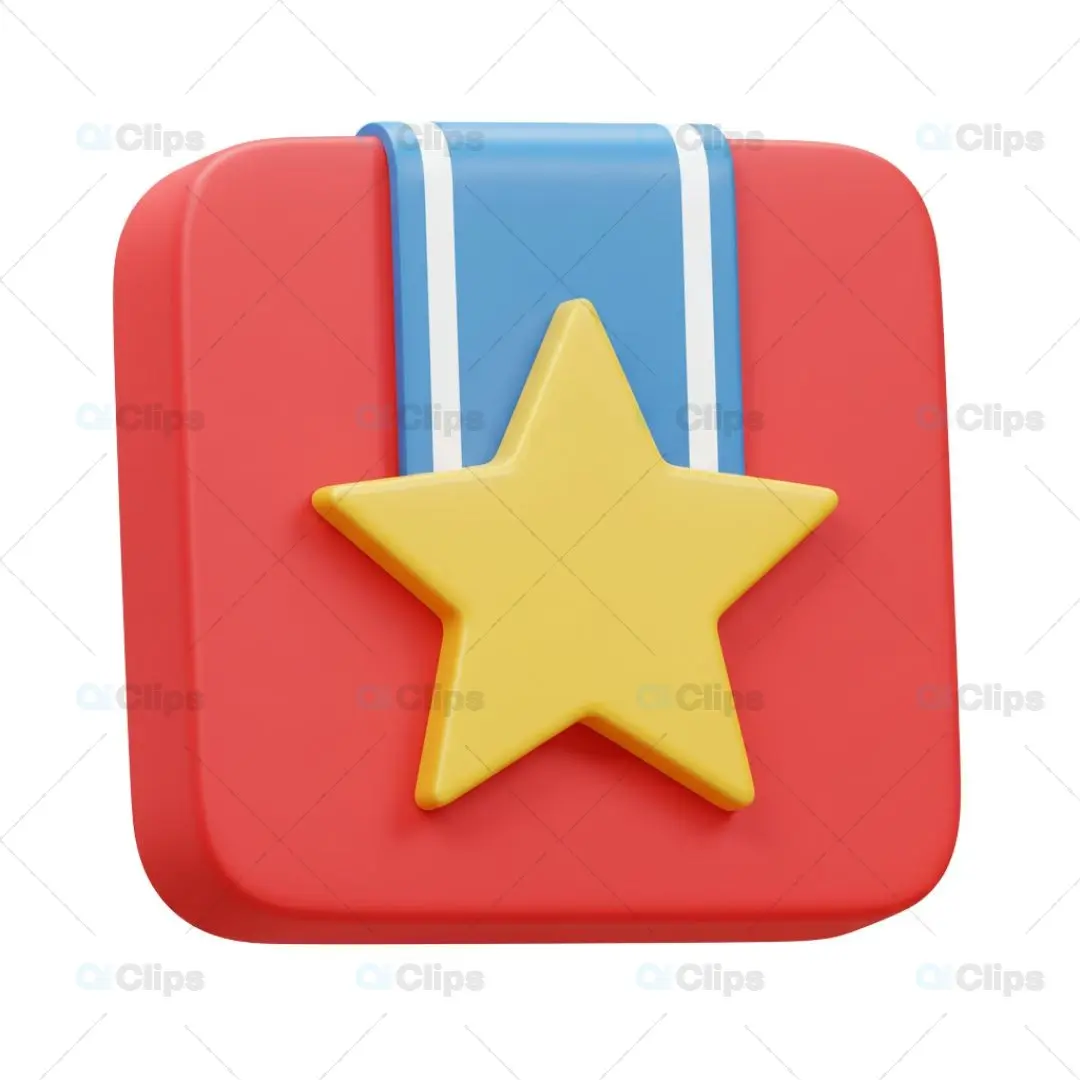 3D Gold Star Medal Award Icon Illustration