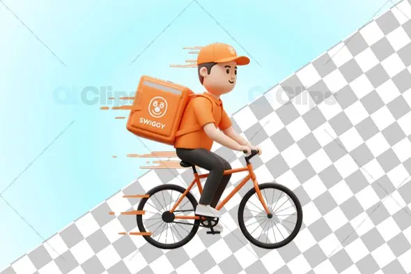 Swiggy Bicycle Courier 3D Illustration
