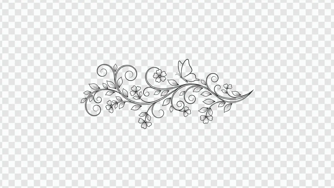 Subtle Embossed Floral Butterfly Vine Divider PNG Clipart