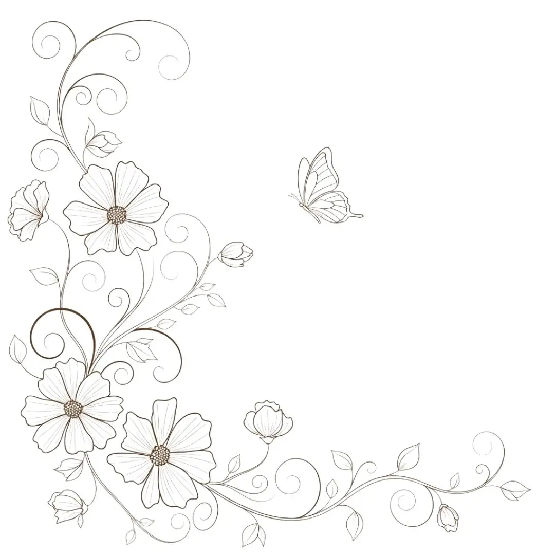 Elegant Sepia Floral Vine Corner Border Clipart PNG