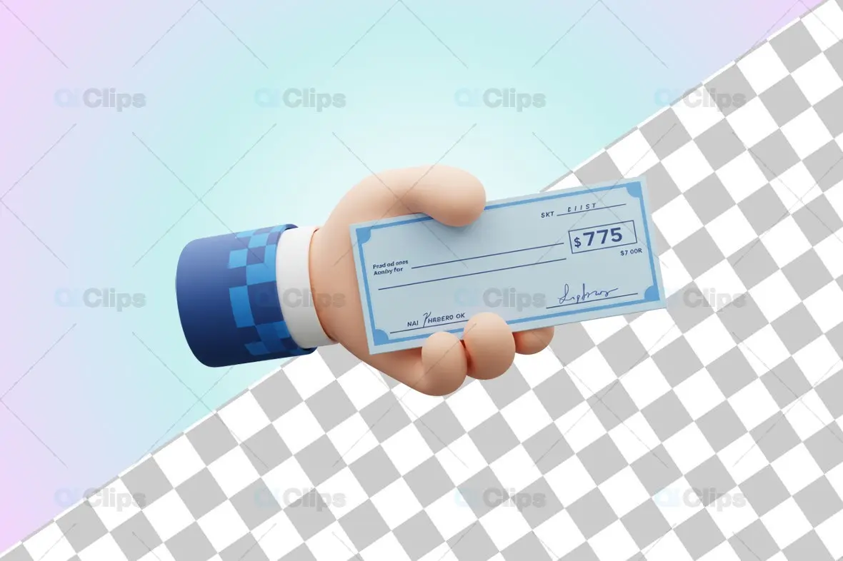 3D Hand Holding Bank Check Illustration