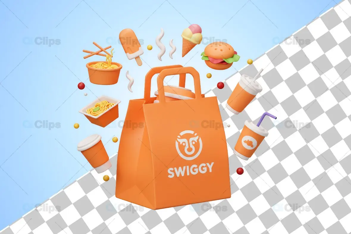 Swiggy-Themed Food Delivery 3D Illustration Pack