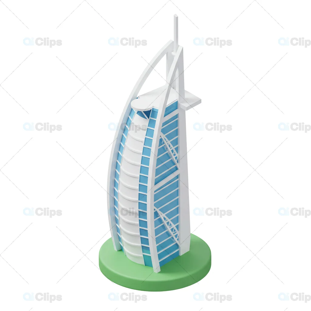 3D Burj Al Arab Hotel Architectural Model on Circular Base