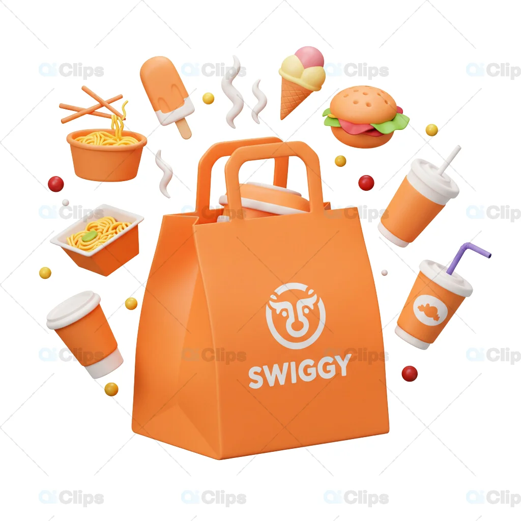 Swiggy-Themed Food Delivery 3D Illustration Pack