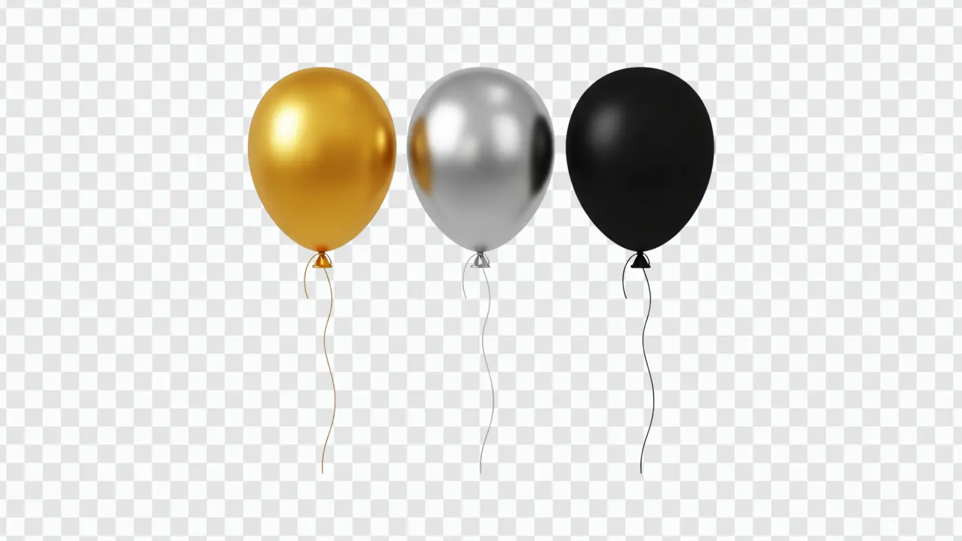 Luxurious Gold Silver and Black Celebration Balloons PNG