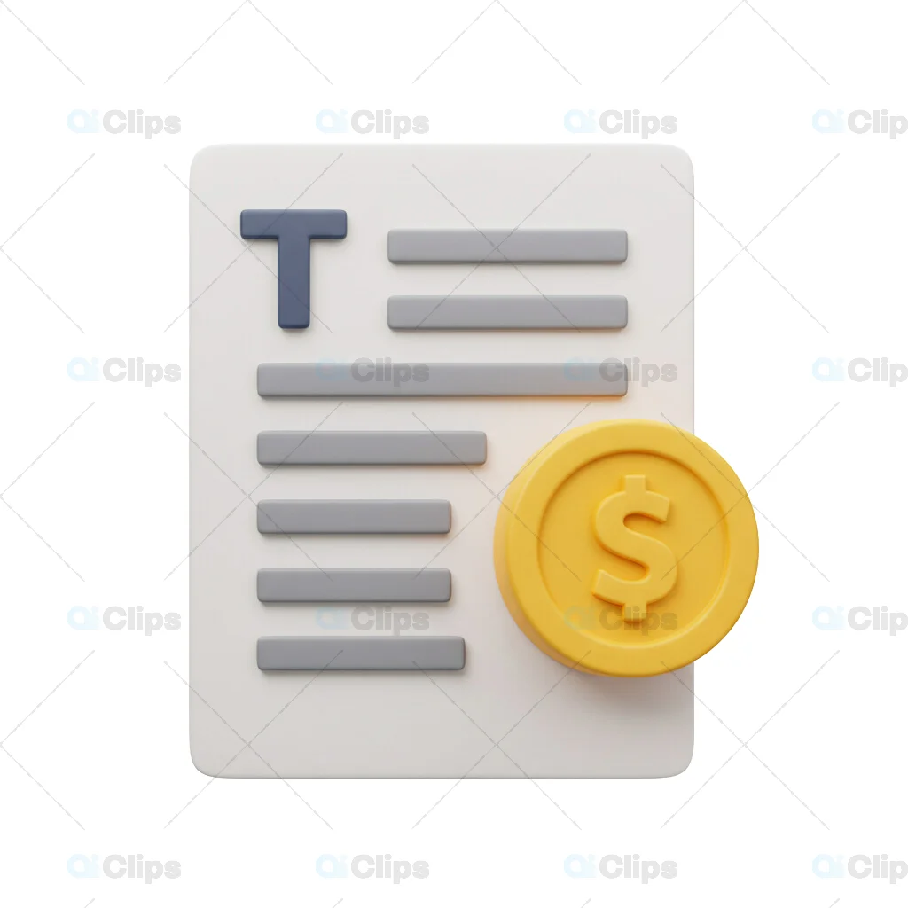 3D Text Document with Gold Dollar Coin Icon