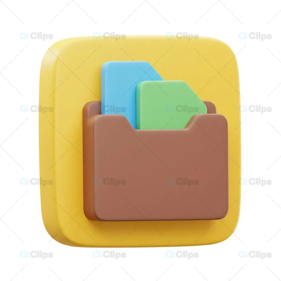 3D Folder with Documents Icon Illustration