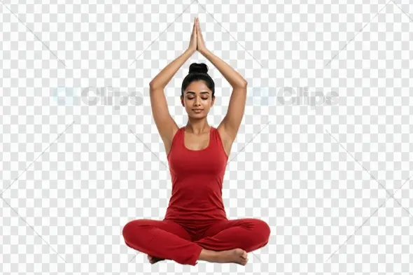 Serene Yoga Meditation Pose in Deep Red Athletic Wear