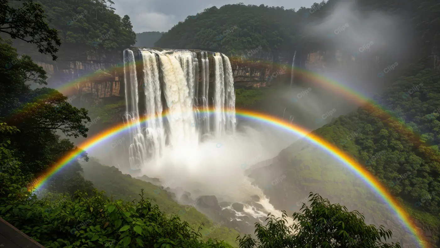 Majestic Waterfall with Double Rainbow