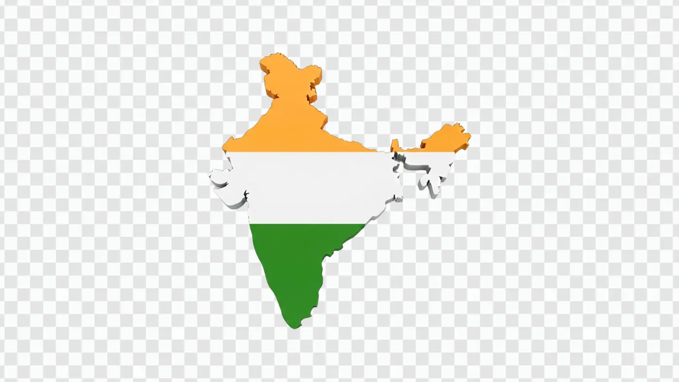 3D Indian Map with Tricolor Flag Clipart PNG