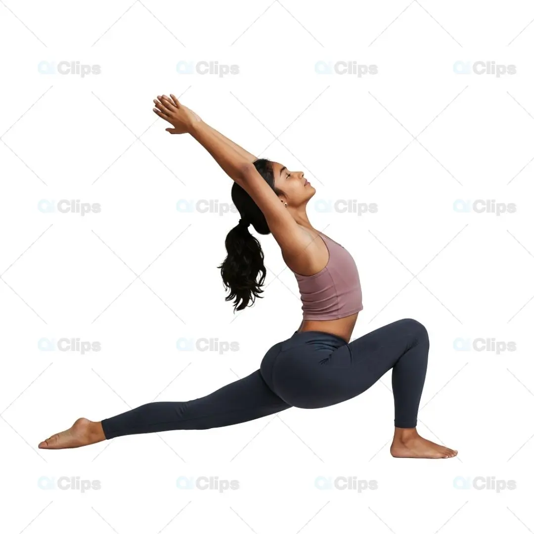 Advanced Yoga Crescent Lunge Backbend Pose on Transparent Background