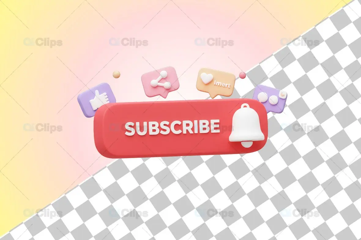 3D Social Media Subscribe Button with Floating Icons