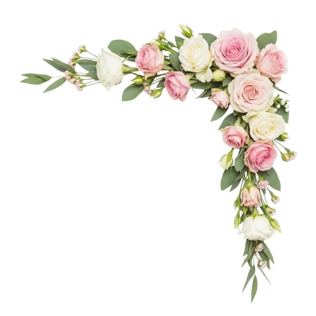 Elegant Pink White Roses Corner Floral Clipart PNG