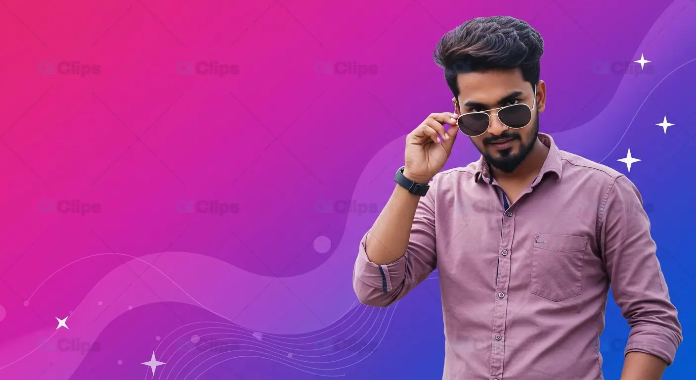Stylish Indian Man with Sunglasses on Gradient Background