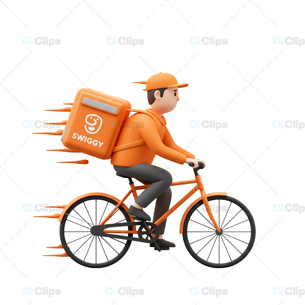 Swiggy Bicycle Delivery Rider - Dynamic 3D Illustration