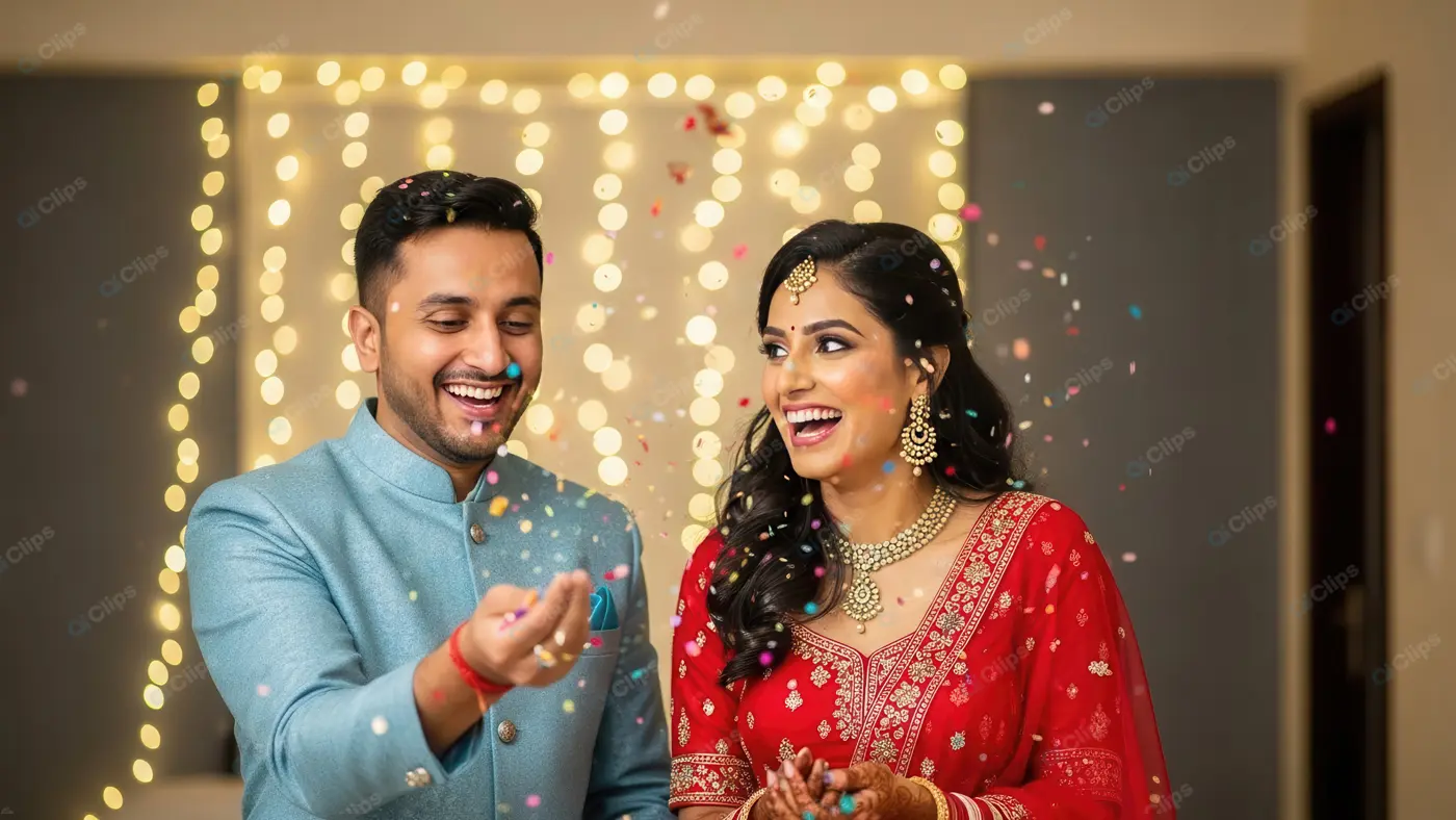 Jubilant Indian Couple in Traditional Wear