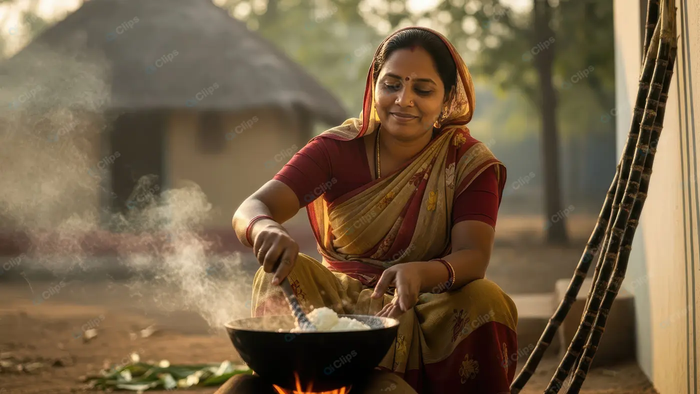 Traditional Outdoor Cooking by an Indian Woman