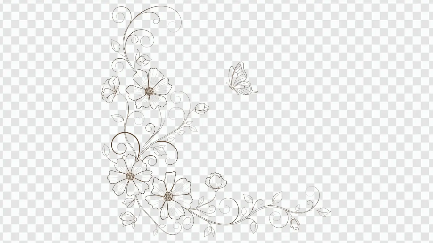 Elegant Sepia Floral Vine Corner Border Clipart PNG