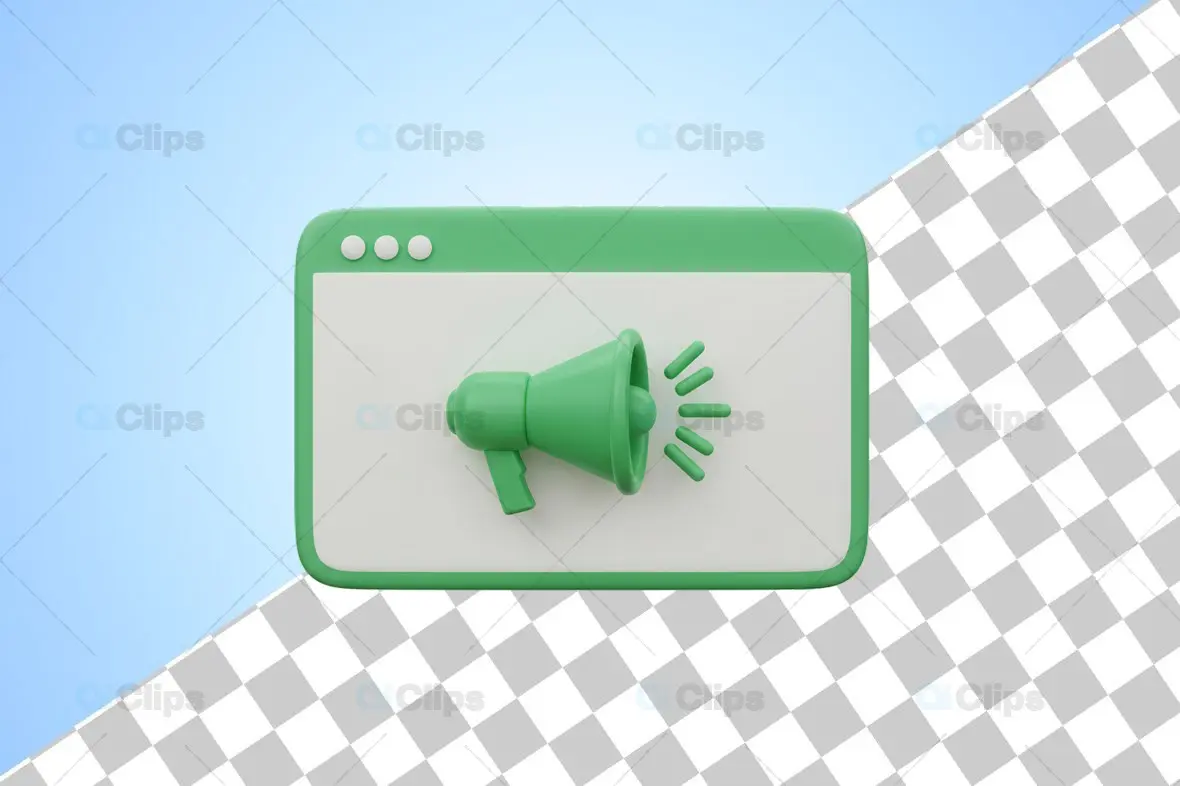 3D Megaphone Icon in Mint Green Browser Window