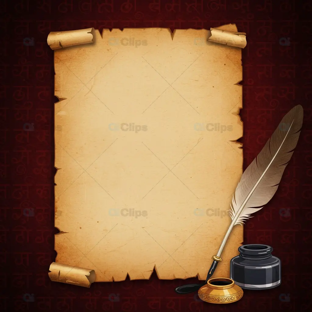 Vintage Parchment with Quill and Inkwell Template