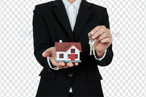 Real Estate Agent Holding Miniature House and Keys