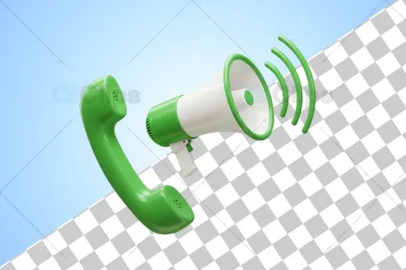 Green Telephone and Megaphone Icon 3D Illustration