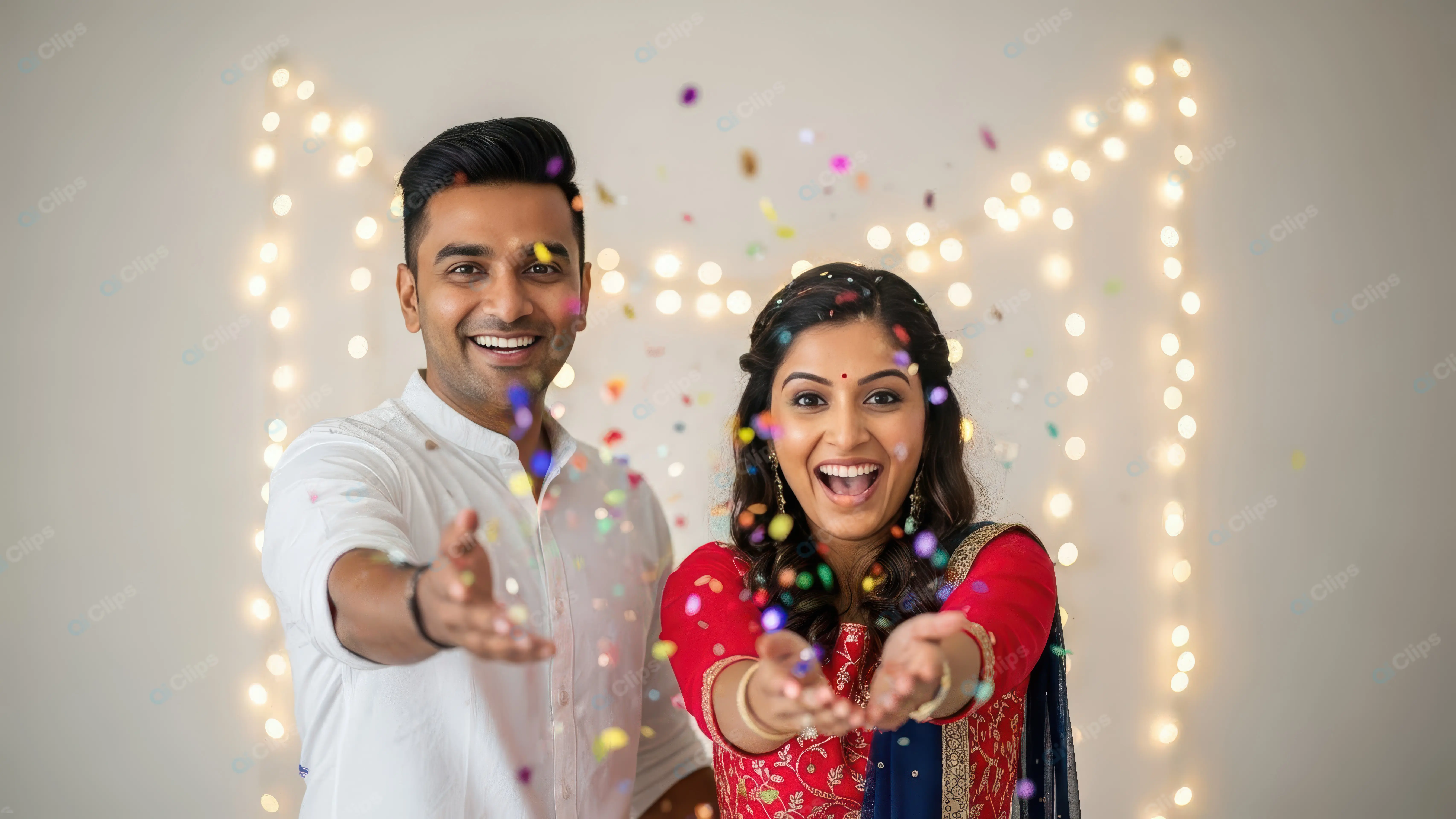 Vibrant Indian Couple's Confetti Celebration