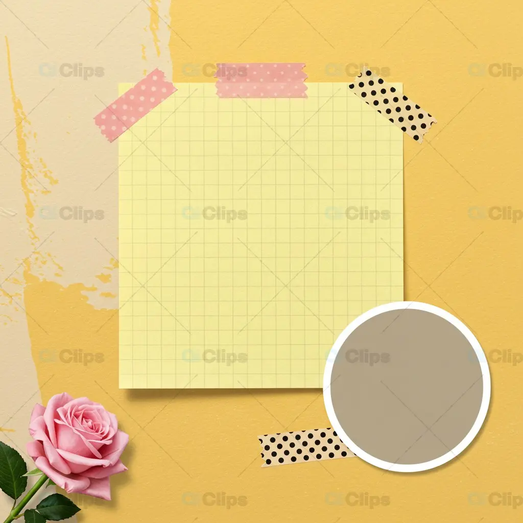 Feminine Yellow Grid Note Template with Rose and Washi Tape