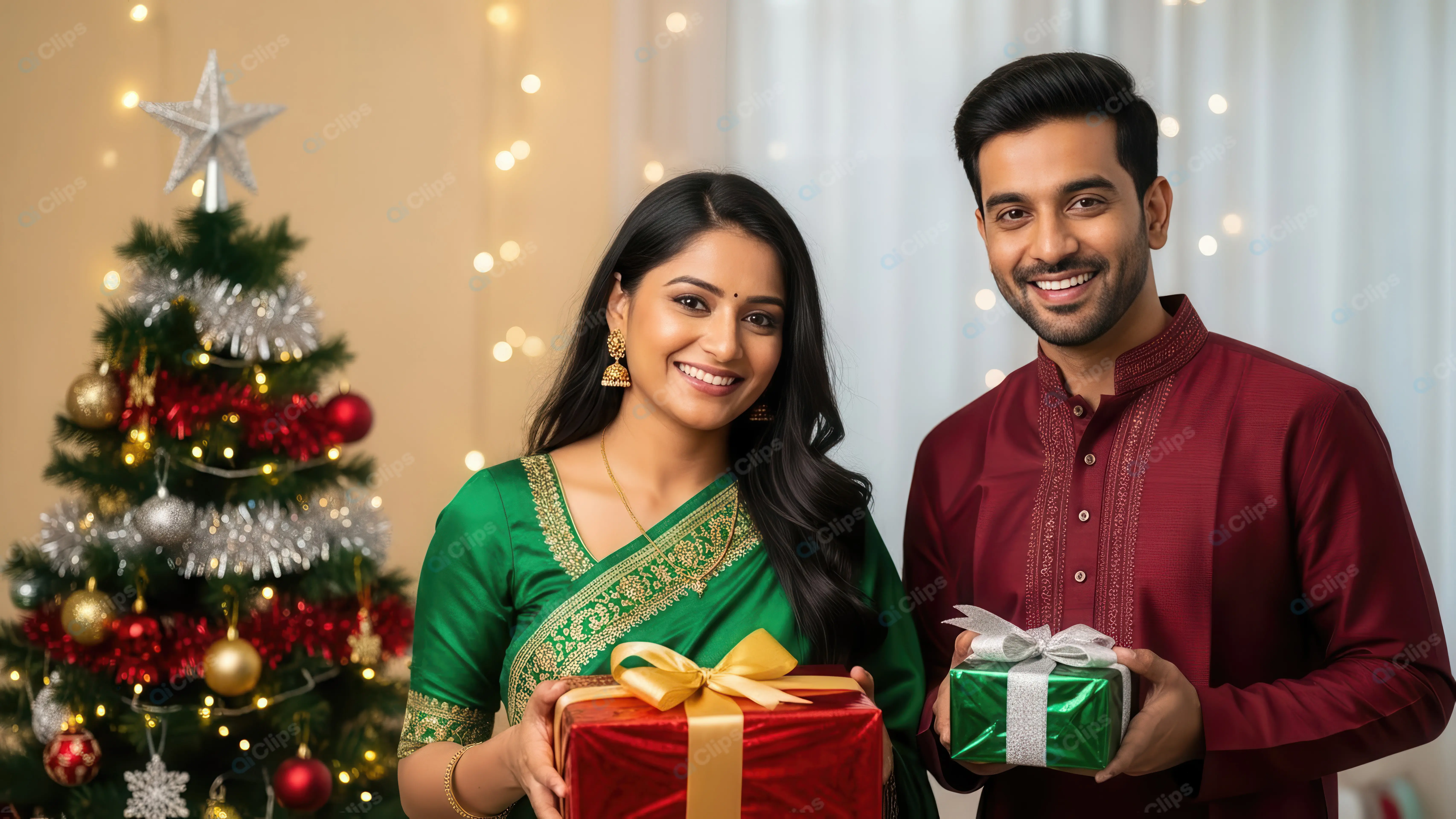 Portrait of Indian Couple with Christmas Gifts