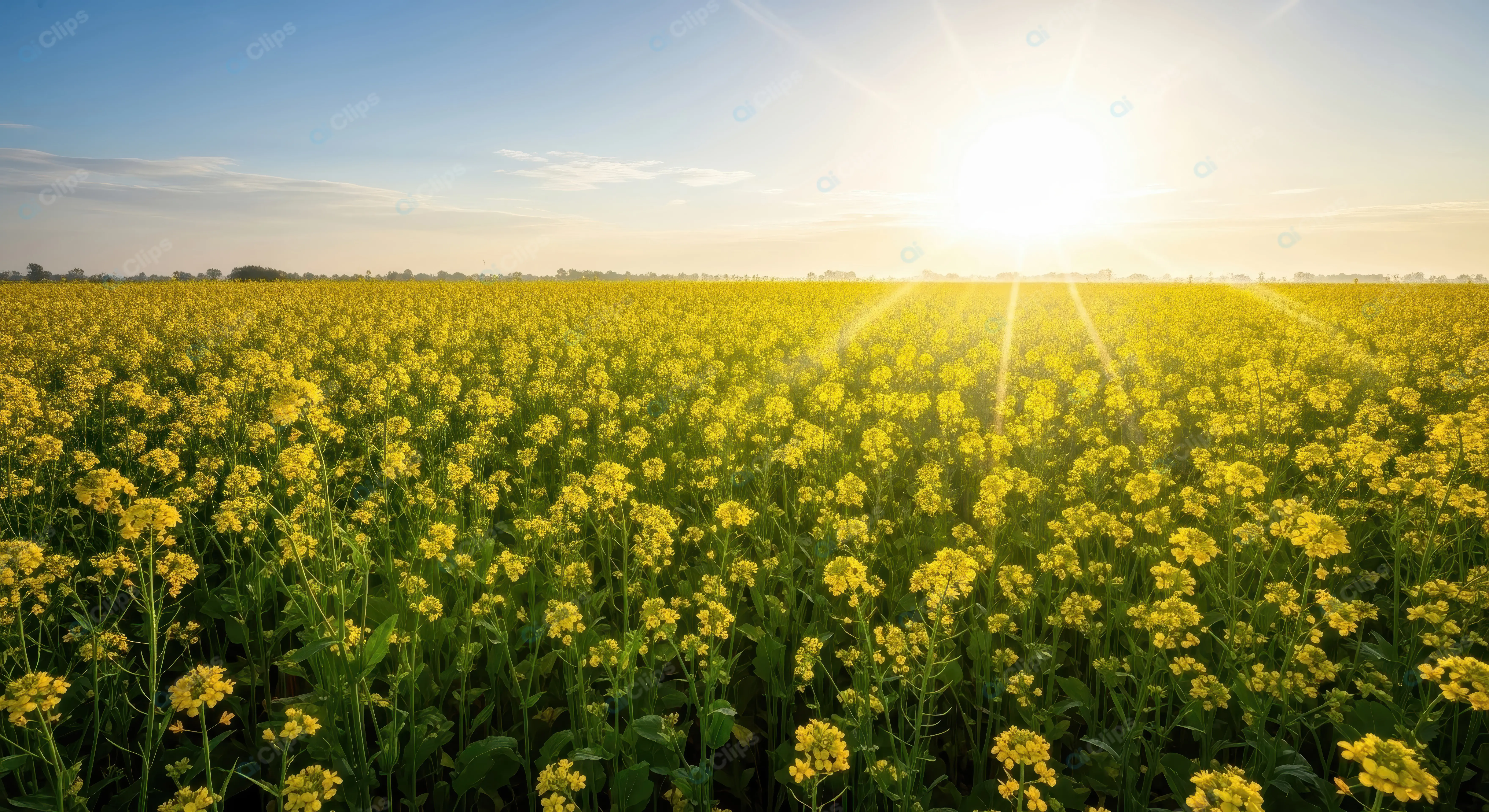 Sunlit Mustard Field Horizon