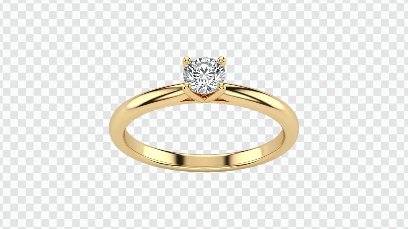 Classic Gold Four Prong Solitaire Diamond Ring PNG