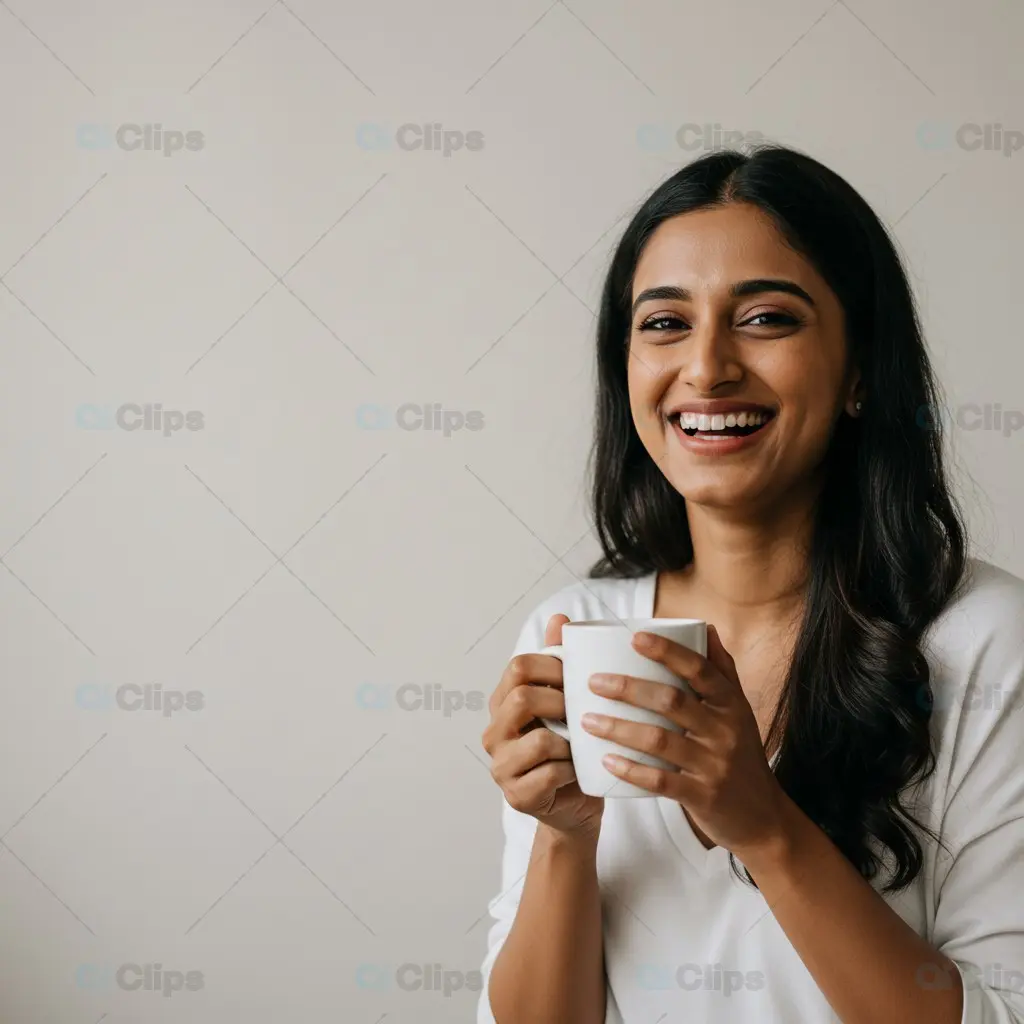 Happy Woman Enjoying Coffee A Moment of Warmth and Joy