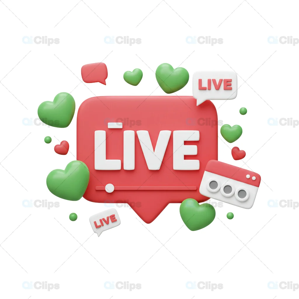 3D Live Streaming Icon with Hearts
