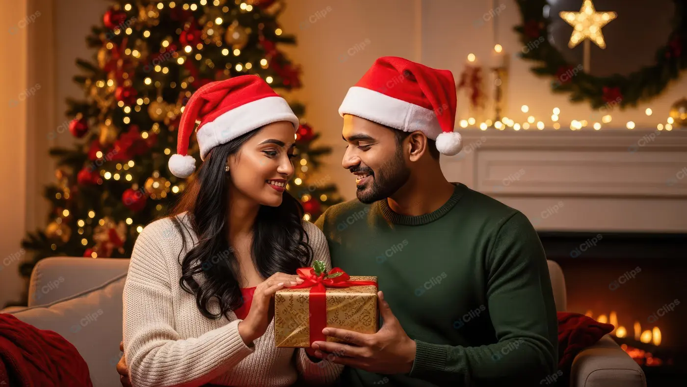 Indian Couple's Festive Christmas Gift Exchange