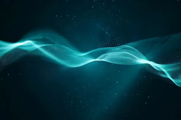 Flowing Turquoise Digital Wave with Particle Effects
