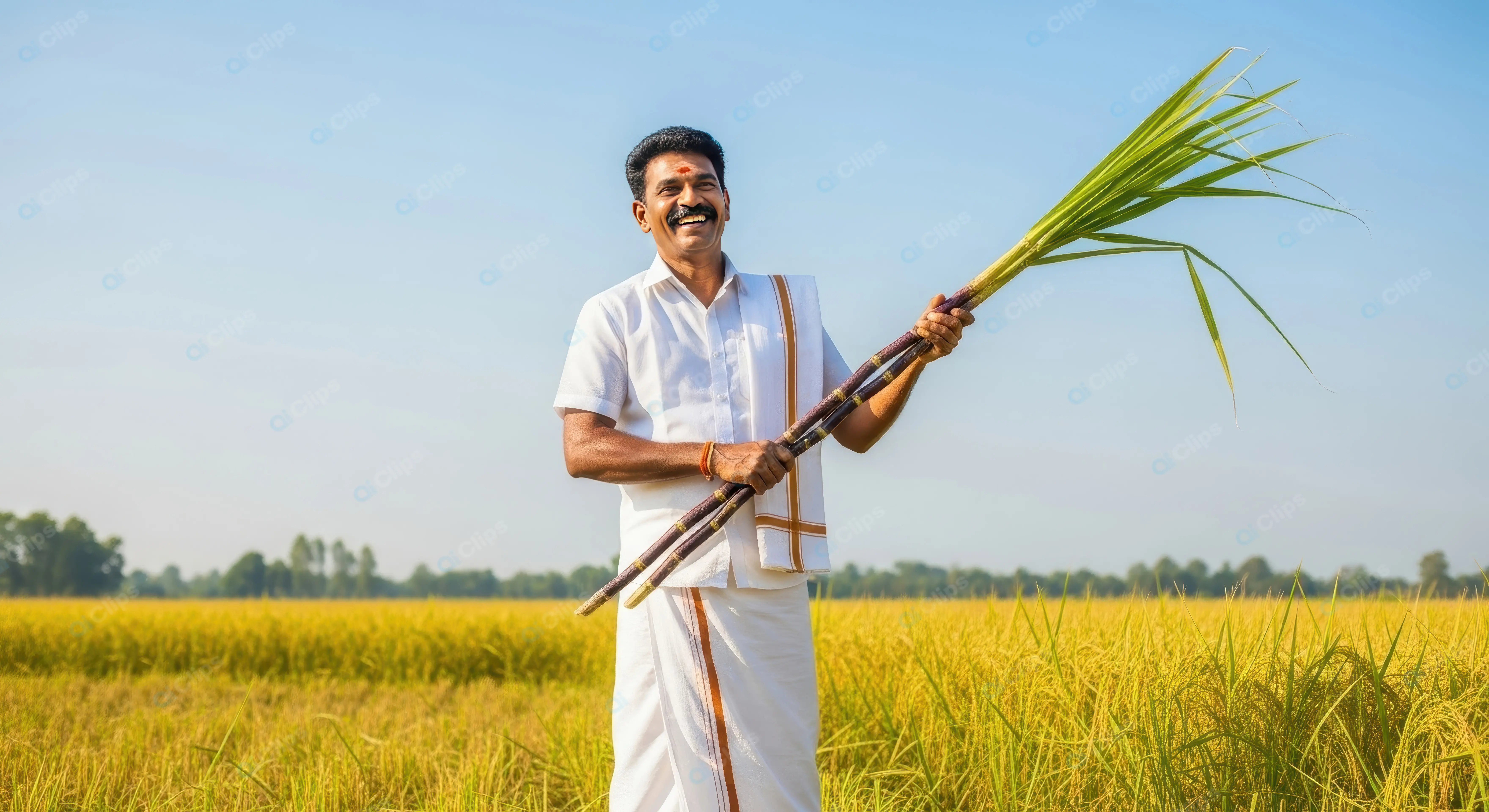 Joyful Farmer with Sugarcane Harvest
