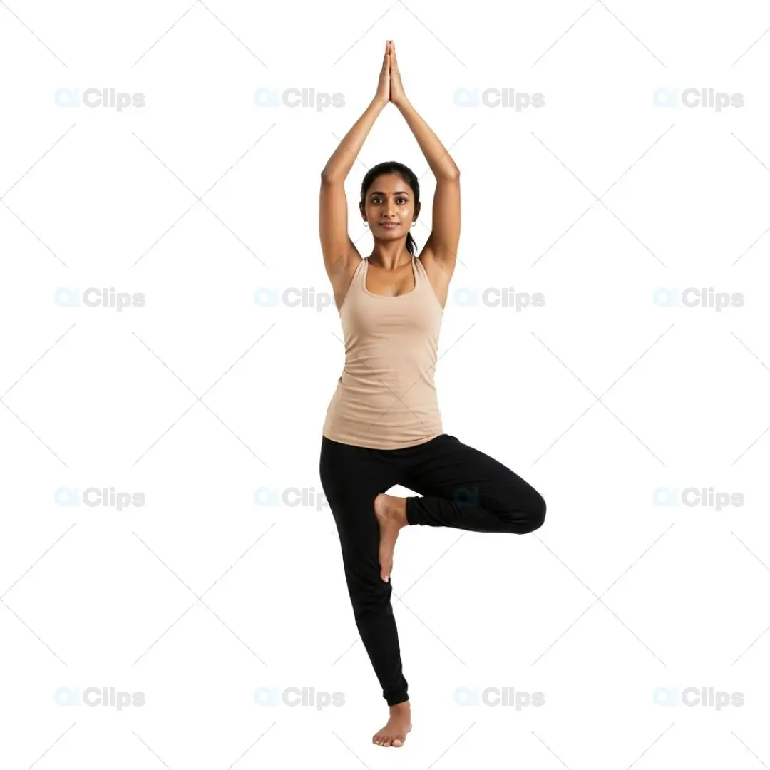 Woman Performing Tree Pose Yoga on Transparent Background
