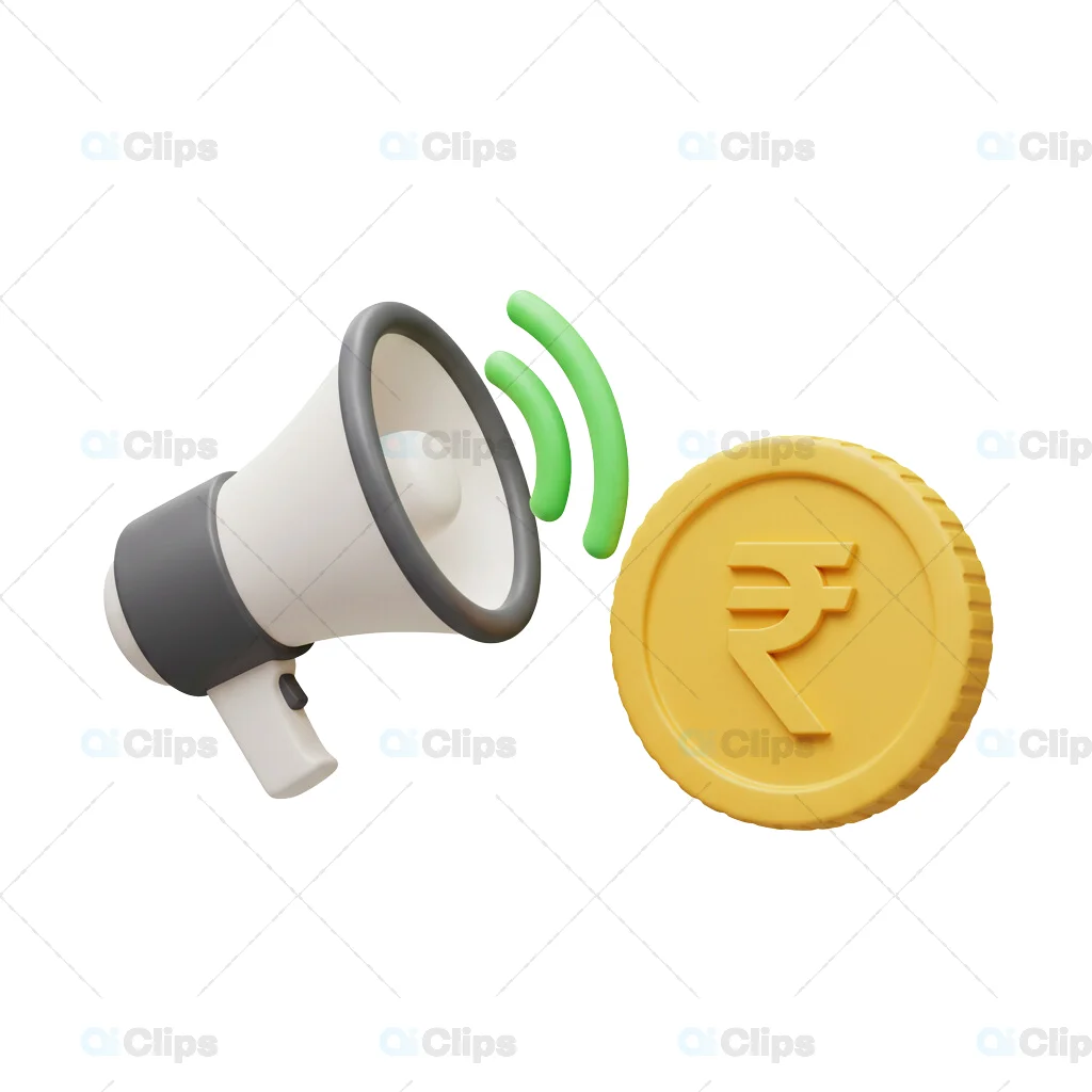 3D Megaphone with Indian Rupee Coin Icon