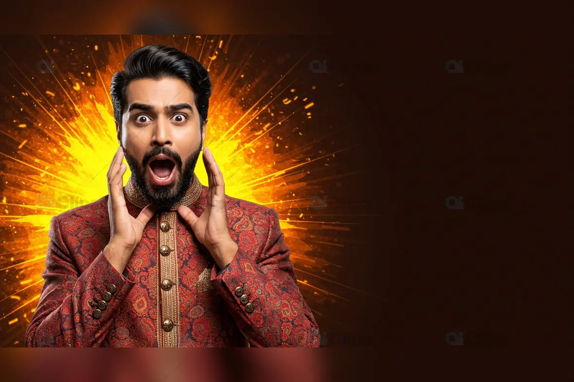 Surprised Man in Traditional Attire Background