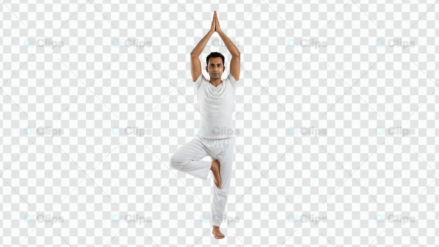 Yoga Tree Pose in White Attire on Transparent Background