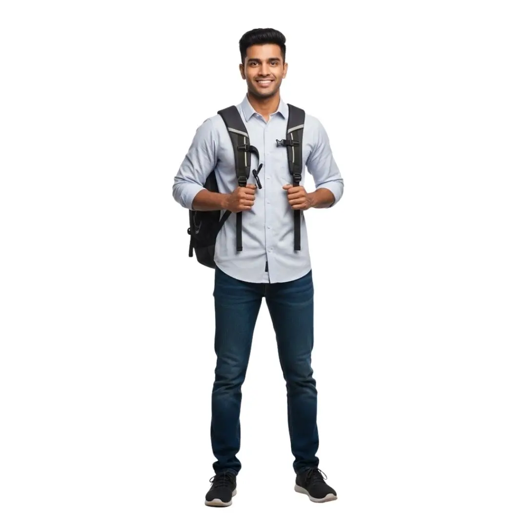 Smiling Young Indian Male Student with Backpack PNG