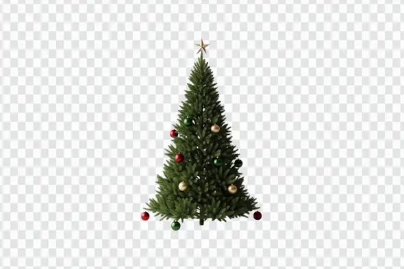 Realistic Decorated Christmas Tree with Star Topper Clipart PNG