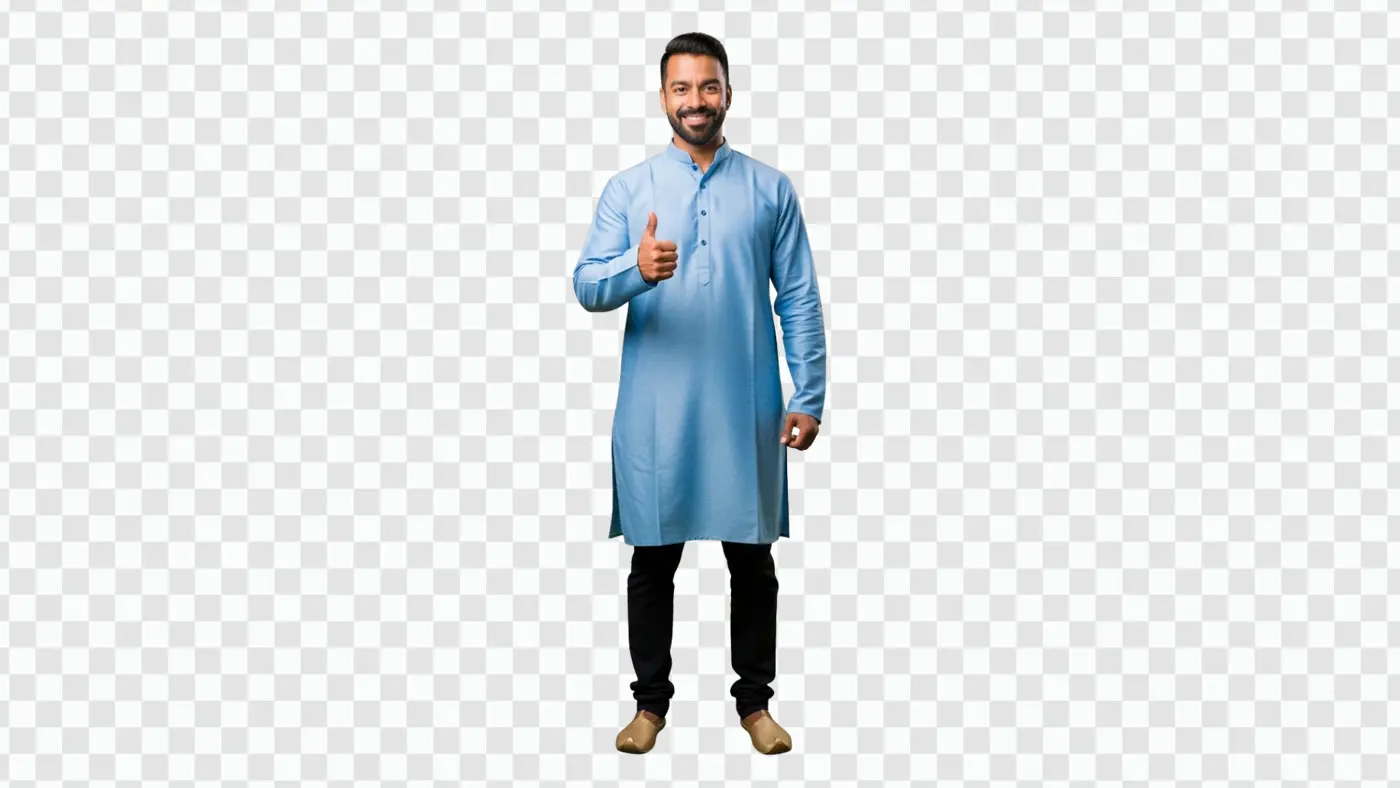 Smiling Indian Man in Kurta Thumbs Up PNG