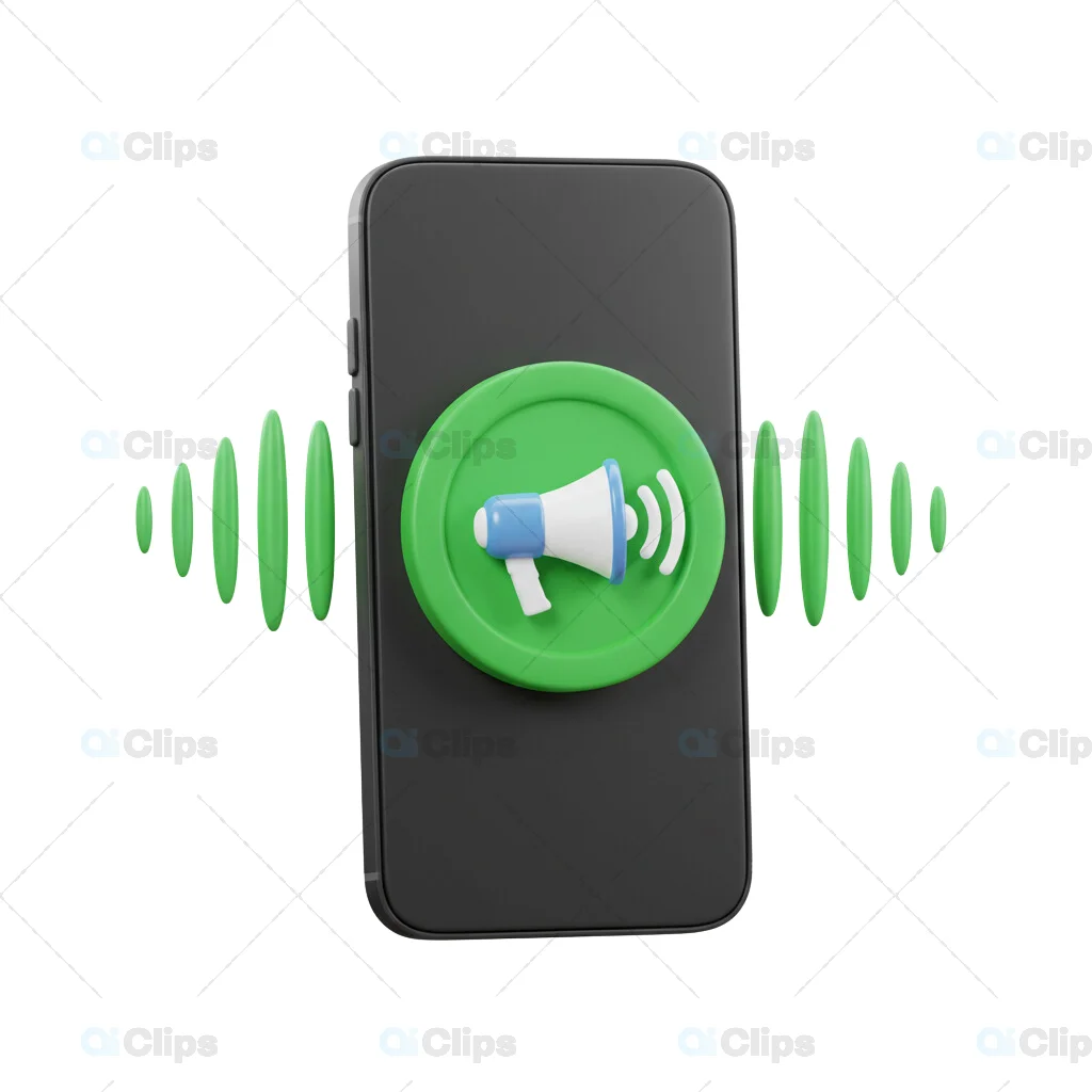 3D Smartphone with Megaphone Icon and Sound Waves