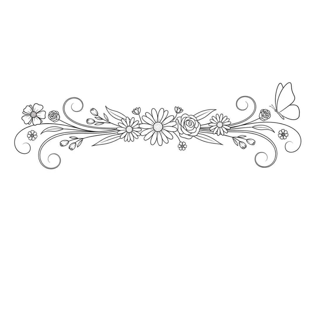 Elegant Floral Divider with Butterfly Line Art Clipart