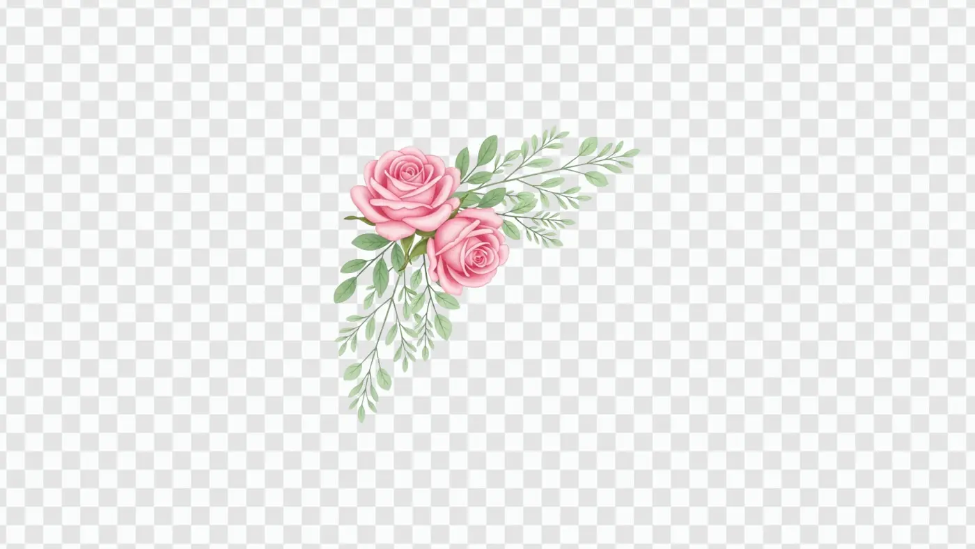 Delicate Pink Rose and Greenery Corner Clipart PNG